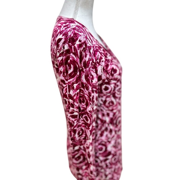 Talbots Pink Floral roses faux Wrap jersey knit v neck long sleeve top medium - Picture 6 of 8